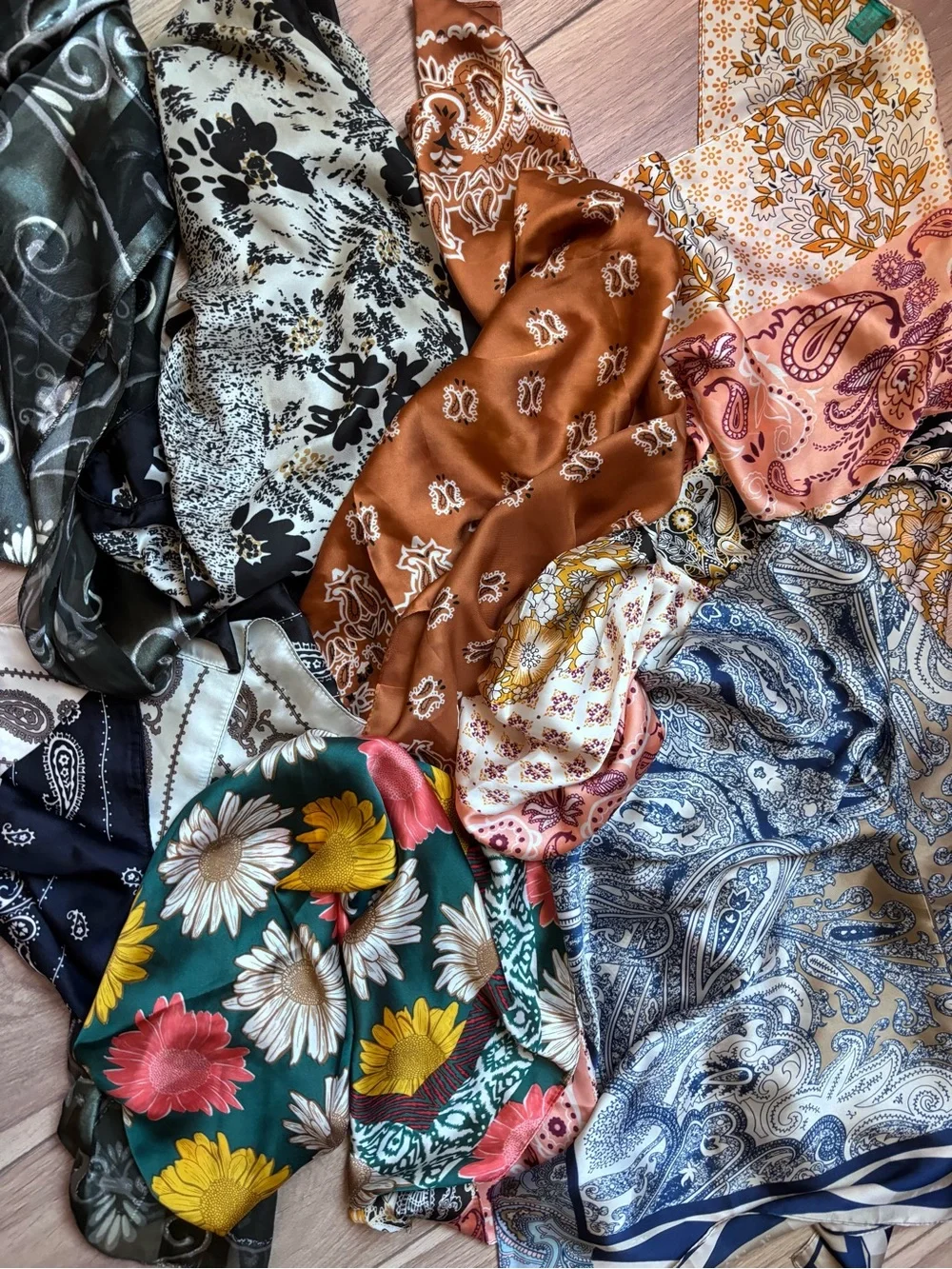 Assorted Satin Scarf Bundle in Floral & Paisley Prints